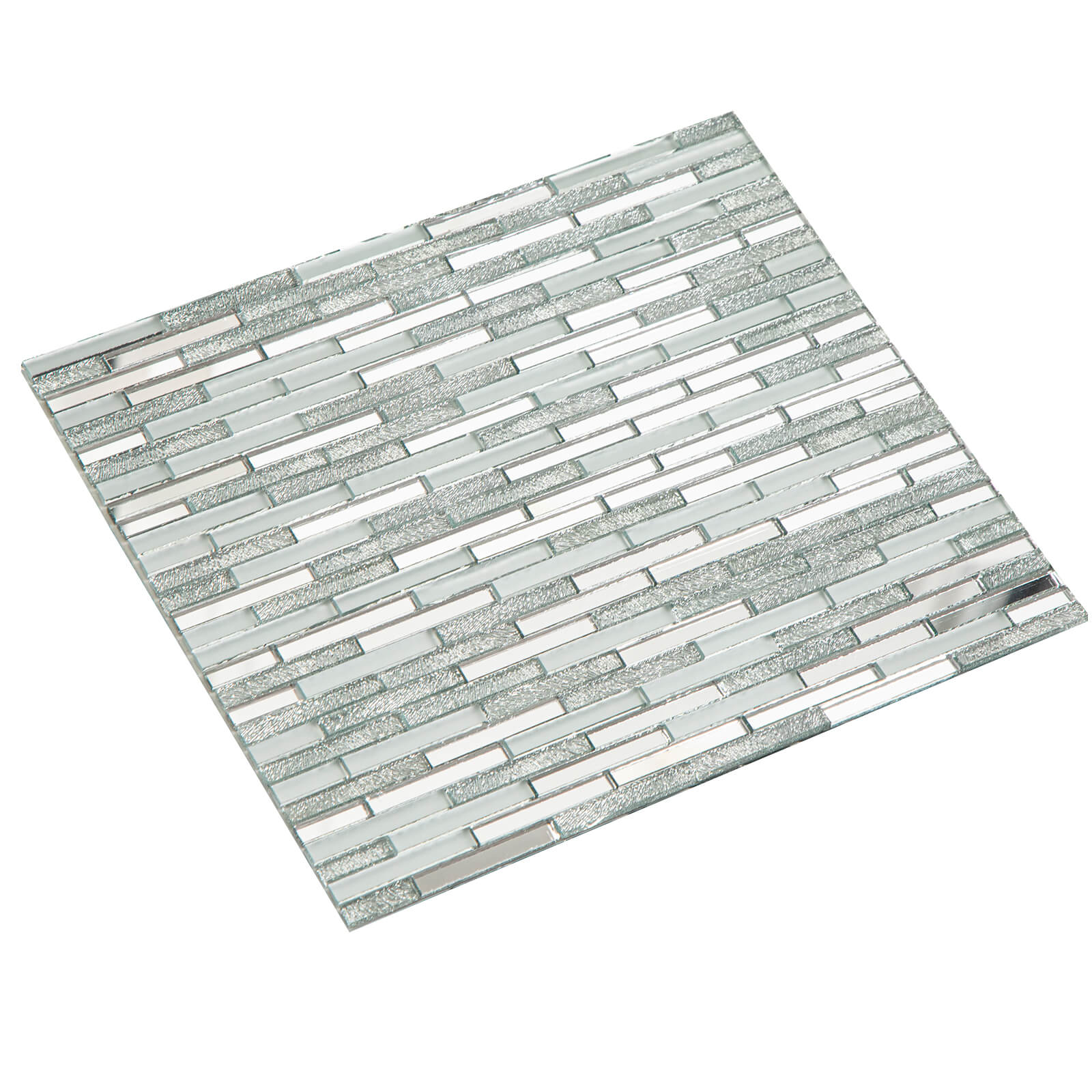 Peel And Stick Silver Mirror Glass Mosaic Tile, Strip, 12*10 Inches, Glossy, CR19